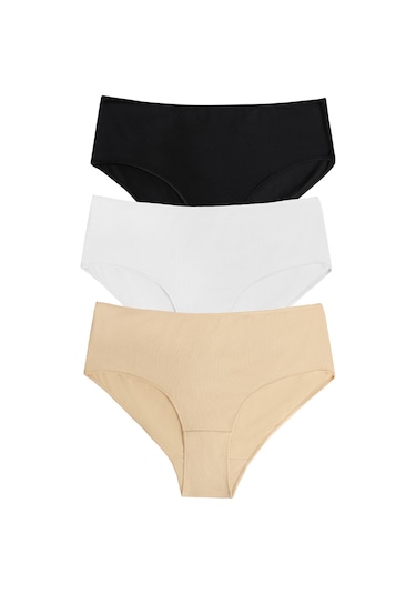 Suwen 3lü Paket Yüksek Bel Slip Külot St0040601a311 Siyah - Beyaz - Ten