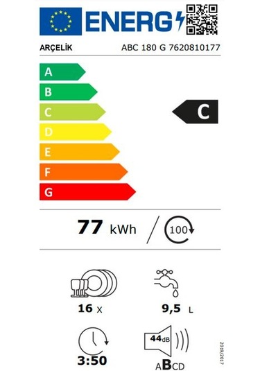 Arçelik ABC 180 G 8 Programlı 15 Kişilik Ankastre Bulaşık Makinesi