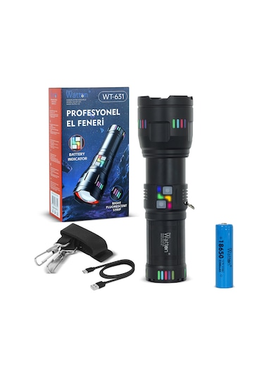 Watton Wt-631 Lazer Etkili 30.000 Lümen Profesyonel El Feneri Siyah