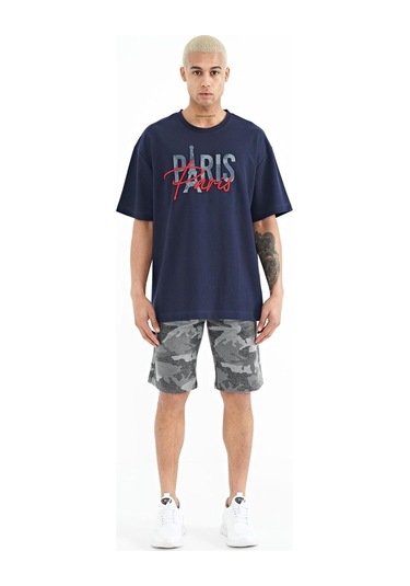 Tommy Lıfe Indigo Yazı Nakışlı O Yaka Oversize Erkek T-shirt - 88223 T11er-88223 001