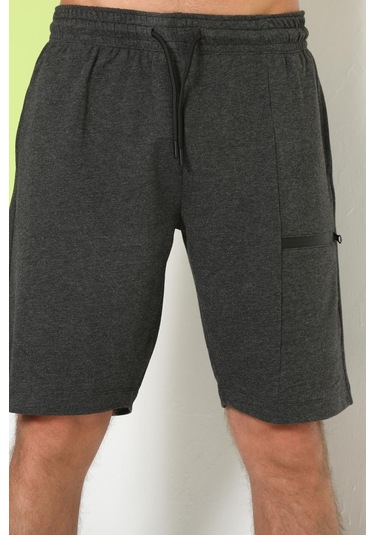 Erkek Fermuar Detaylı Şort Antrasit