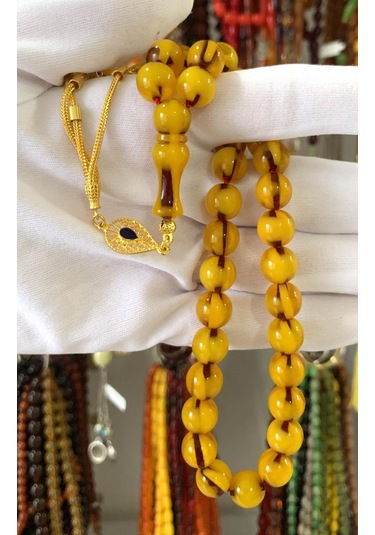 Sarı Küre Model Osmanlı Benzetme Sıkma Kehribar Tesbih