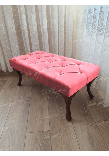 Kapitoneli Ayak Ucu Kapı Önü Antre Bench Puf Ceviz Ayak 110 45 Pembe