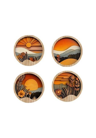 Trendooze Tabelalar Suntek Parça Mutfak Manzara Duvar Dekoru Boho Ahşap 4 20cmx20cmx05cm Qa 20cmx20cmx05cm