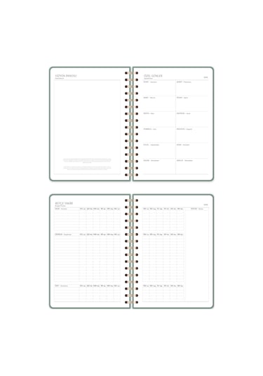 2026 A5 Spiralli Keten Haftalık Ajanda 12 Aylık - Yeşil Yeşil