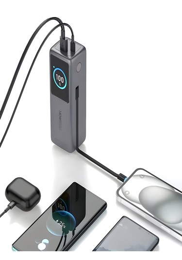 30000mah 140w Hızlı Şarjlı Tft Ekranlı Kendinden Type-c Kablolu 2type-c 1usb Girişli Powerbank siyah