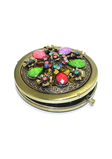 İri Taşlı El Aynası Sarı - Siyah