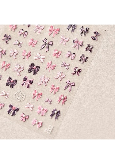 Flybuy 1 Adet 5d Pembe Yay Tırnak Etiketi Zarif Japon Şeritler Ms733sz