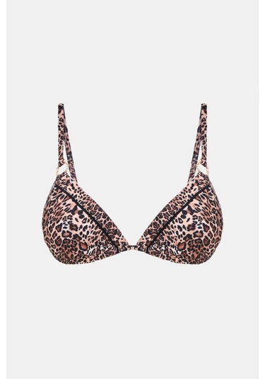 Capetown Leopar Desenli Dolgusuz Çıkarılabilir Kap Üçgen Bikini Üst Leopar