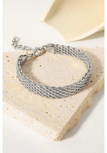 Chavin 8 Mm Silver Çelik Kadın Zincir Bileklik Et83by Gümüş