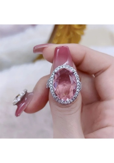 925 Ayar Gümüş Ayarlanabilir Oval Pembe Zirkon Taşlı Yüzük