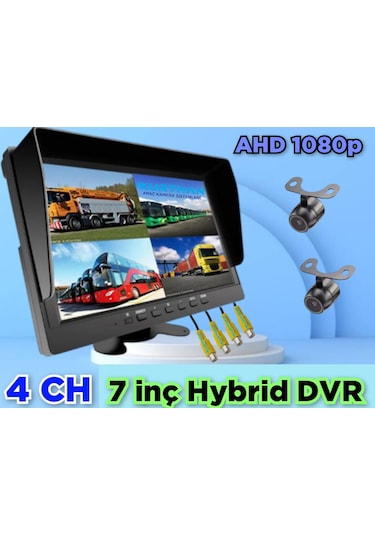 2 Adet Ahd 1080p Kelebek Kamera 7 İnç Dvr Monitör Seti 12 Volt