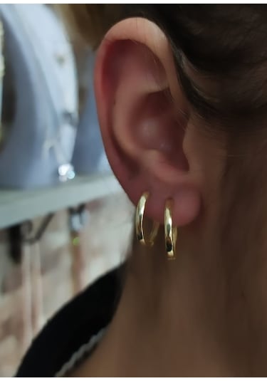Gümüş 14 Mm Taşsız Sarı Halka Küpe Diğer
