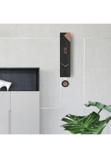 Cajuart Modern Uzun Ahşap Siyah Düz Çizgili Sarkaçlı Duvar Saati