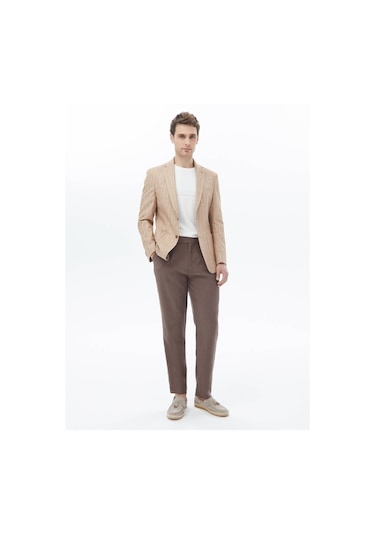 Kip Kiremit Çizgili Modern Fit Pamuk Karışımlı Ceket 001