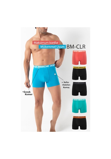 Boun Marche Erkek Boxer Likralı 6'lı Kutu Robin Robin Renkli