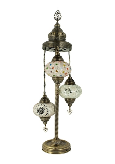 Mozaik 3'lü Lambader Büyük Boy Cam Küreli Mozaik El İşlemesi Otantik Lambader