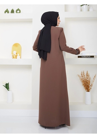 Nevayla Moda Büyük Beden Taş Detaylı Ferace Taba