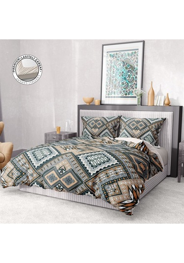 Monohome Premium Luxury Çift Kişilik Nevresim Takımı 3d Pamuk Saten Otantik-1569 - Lastikli Çok Renkli