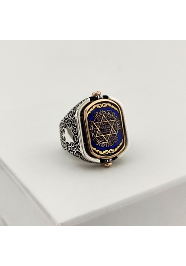 925 Ayar Otantik Motifli Çift Taraflı Mührü Süleyman Gümüş Yüzük Silver