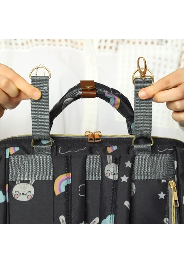 Lal Baby Tavşan Desenli Anne Bebek Bakım Sırt Çantası Siyah