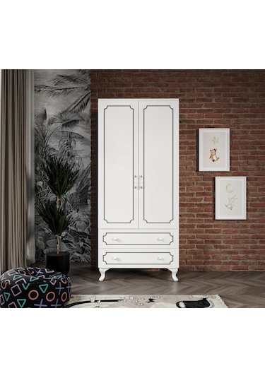 Stil 2 Kapaklı 2 Çekmeceli Modern Gardırop, Elbise Dolabı