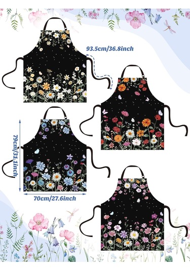 4 Adet Su Geçirmez Çiçek Önlük Seti Ayarlanabilir Çiçek Mutfak Önlüğü Koyu Renk, Kır Çiçeği Diğer