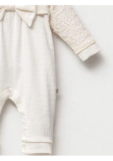 Kız Bebek Fiyonk Detaylı Tulum-15043 Krem