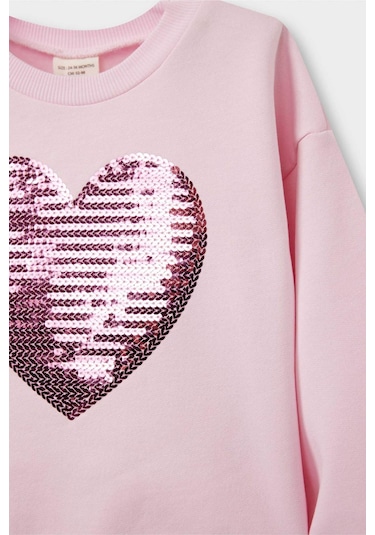 Defacto Kız Bebek Bisiklet Yaka Baskılı İçi Yumuşak Tüylü 2li Sweatshirt E8922a525aupn441 Pembe