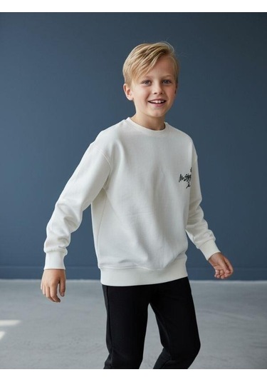 Zekids Erkek Çocuk Yumuşak Dokulu Eşofman Takım-16616 Ekru