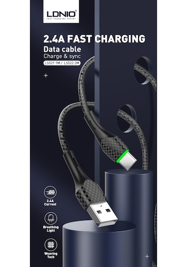 Ldnıo LS522 Usb To Type-c Şarj Kablosu