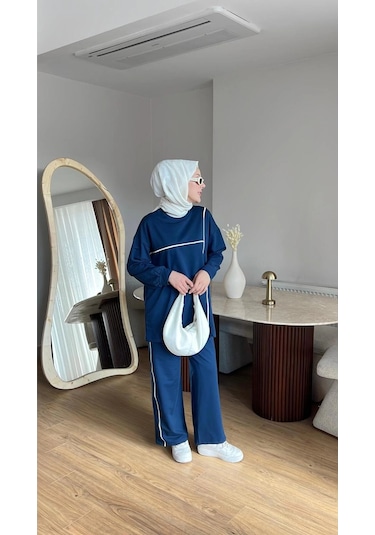Olivia Kadın Mevsimlik Penye Alt Üst Spor Ve Rahat Tesettür İkili Takım Lacivert