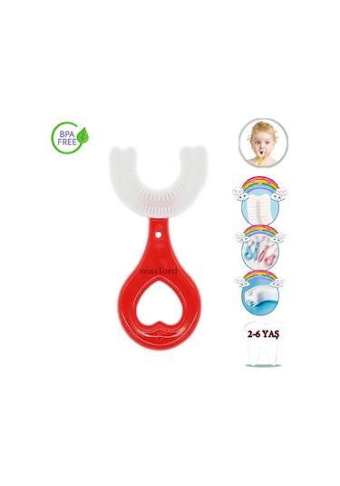 Mas Lord U Tipi Yeni Nesil Diş Fırçası - Kırmızı - Kalp Model  2-6 Yaş