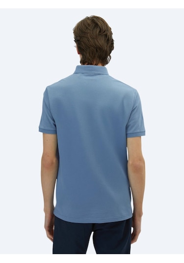 Havacı Mavi Düz Polo Yaka %100 Pamuk T-shirt Havacı Mavi