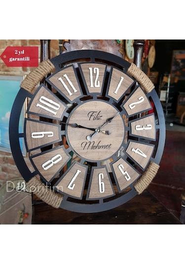 Ultra Kalın Kişiye Özel Halatlı Duvar Saati Siyah