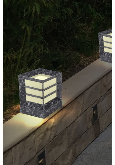 Mermer Desen Plastik Kare Küp Bahçe  Aydınlatma Armatürü