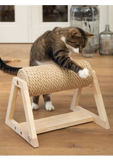 Modern Ahşap Kedi Tırmalama Oyuncağı - Döner Silindir