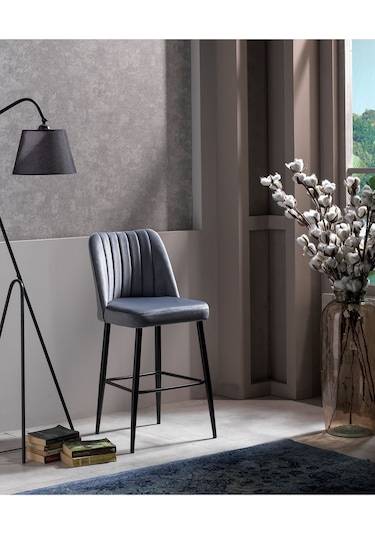 Ada Bar Sandalye - Babyface Gri - Metal Siyah Ayak 2 Adet Gri