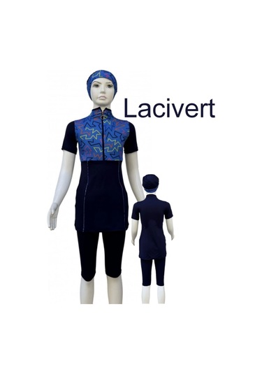 Yarım Kol Çocuk Mayo Fermuarlı Çocuk Mayosu Kısa Kol Mayo Kız Çocuk Mayo Lacivert