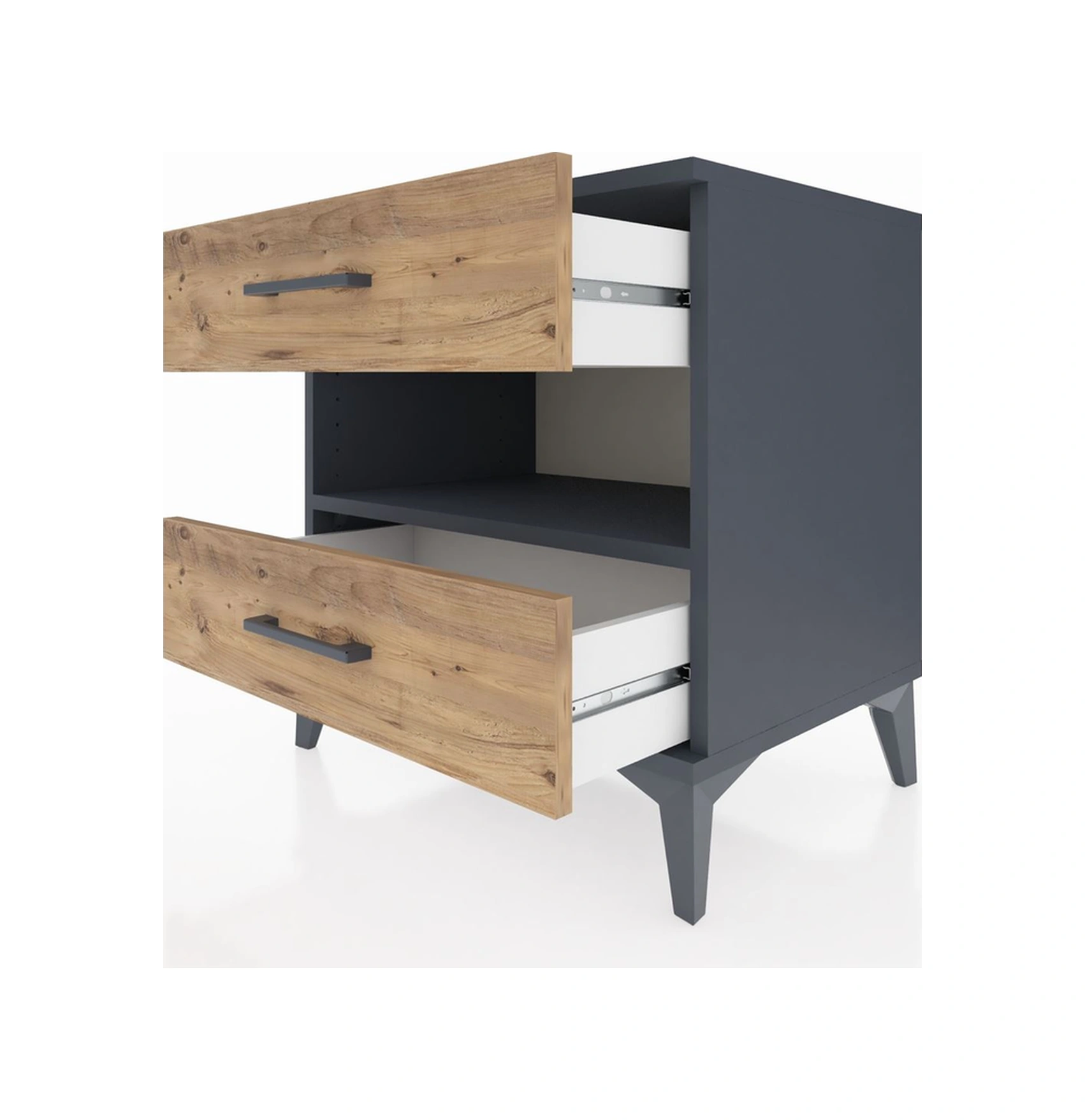 Hyperion Komodin Tek Raflı 2 Çekmeceli 60x44x64 Antrasit-çam Antrasit