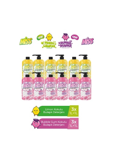 Miss Bulaşık Deterjanı Limon + Bubble 12'li