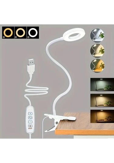 Boatshop1 Modern Usb Şarjlı Led Klipsiz Masa Lambası Beyaz 360 Ördek Boyunlu Ayarlanabilir Parlaklık Göz Bakım Teknolojisi Ofis Okuma Video Konferans Için Uzay Temalı Tasarım Beyaz