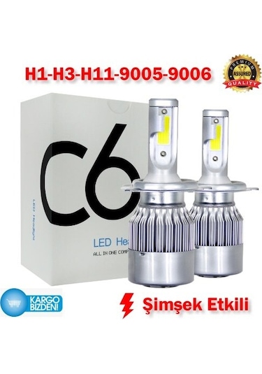 C6 Led Xenon Far Sis Ampül Zenon H1-H3-H11-9005-9006 Beyaz - Mavi 436065062