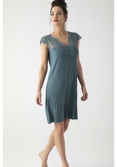 Monamise 19302 Kadın Kısa Kollu Gecelik-yeşil Yeşil