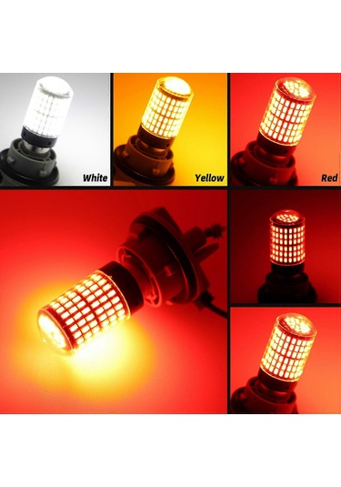 Singree 2 Adet 3156 P27w T25 3014-144smd Canbus Led Ampul - Sarı Sinyal Ve Stop Lambası 112 Karakter