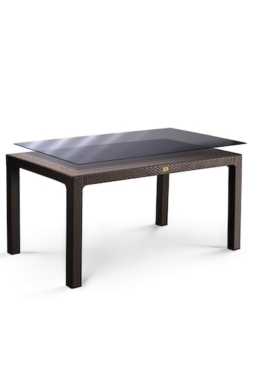Rattan Masa 70x120 Sabit Camlı Masa - Bahçe Balkon Teras