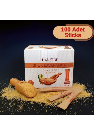Hanzade Bitkisel Stick Kahverengi Esmer Şeker 100 Sticks 300 G