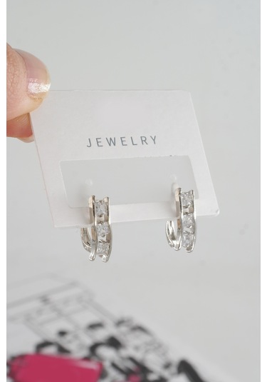 Byzeynaaksesuar Kadın Özel Tasarım Zirkon Taşlı 2'li Minimal Küpe 0018 Çok Renkli