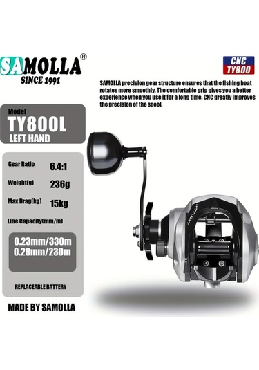 Motion003 Sol El Samolla 1 Adet Baitcasting Makara 64:1 Disli Orani 15kg Maksimum Surukleme Gucu Metal Taban