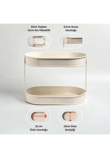 İki Katlı Metal Baton Mutfak Ve Banyo Düzenleyicisi Organizeri Ln1254 - Krem Krem